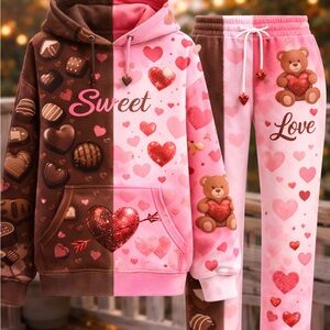 Sweet Love Pink and Brown Hoodie and Sweatpants Set